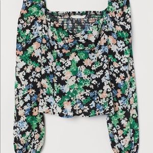 H&M Black/Floral Puff-Sleeved Blouse (NWOT)